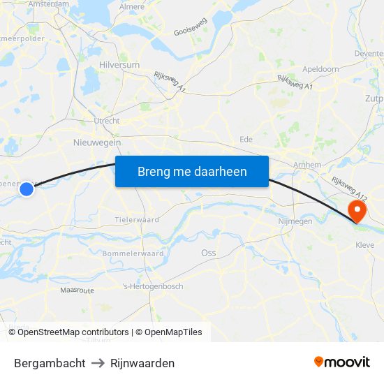 Bergambacht to Rijnwaarden map