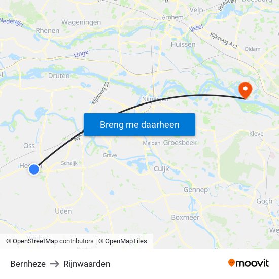 Bernheze to Rijnwaarden map