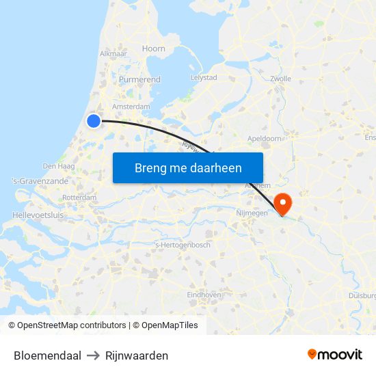 Bloemendaal to Rijnwaarden map