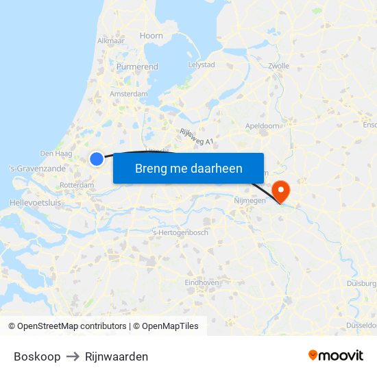 Boskoop to Rijnwaarden map