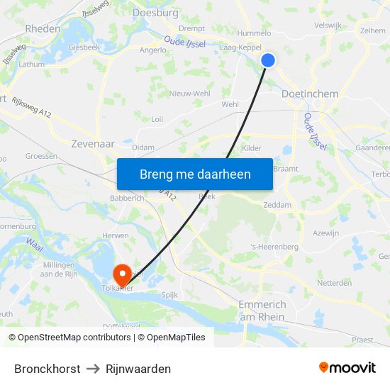 Bronckhorst to Rijnwaarden map