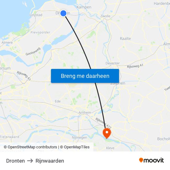 Dronten to Rijnwaarden map