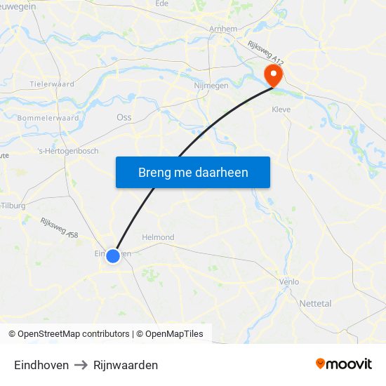 Eindhoven to Rijnwaarden map