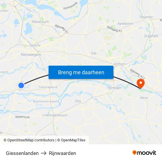 Giessenlanden to Rijnwaarden map