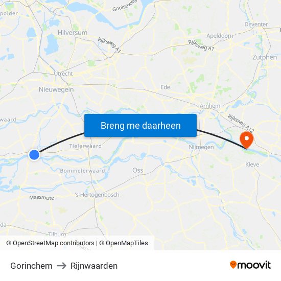 Gorinchem to Rijnwaarden map