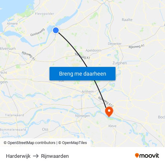 Harderwijk to Rijnwaarden map