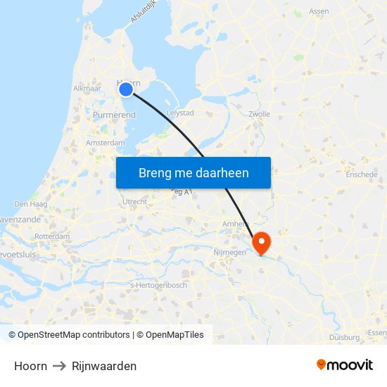 Hoorn to Rijnwaarden map