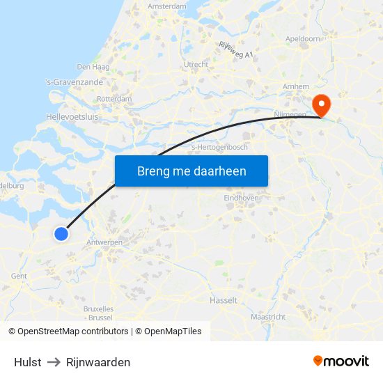 Hulst to Rijnwaarden map