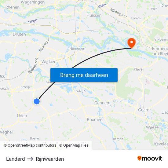 Landerd to Rijnwaarden map
