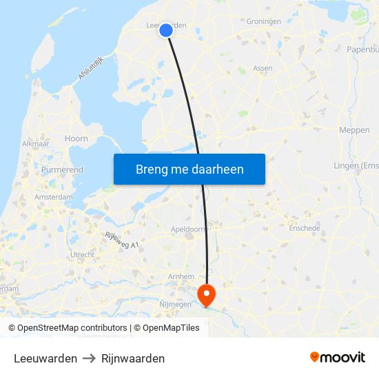 Leeuwarden to Rijnwaarden map
