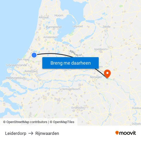 Leiderdorp to Rijnwaarden map