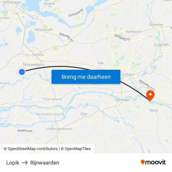 Lopik to Rijnwaarden map