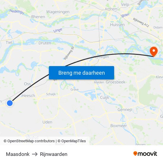 Maasdonk to Rijnwaarden map