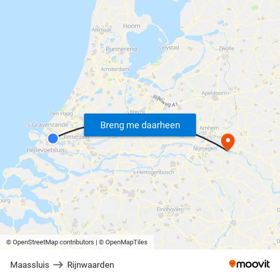 Maassluis to Rijnwaarden map