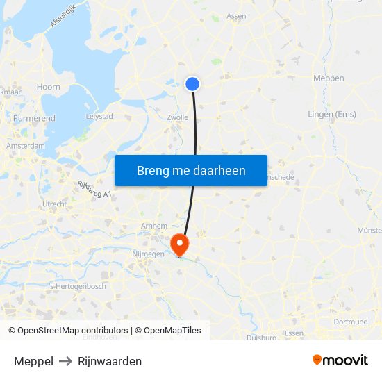Meppel to Rijnwaarden map