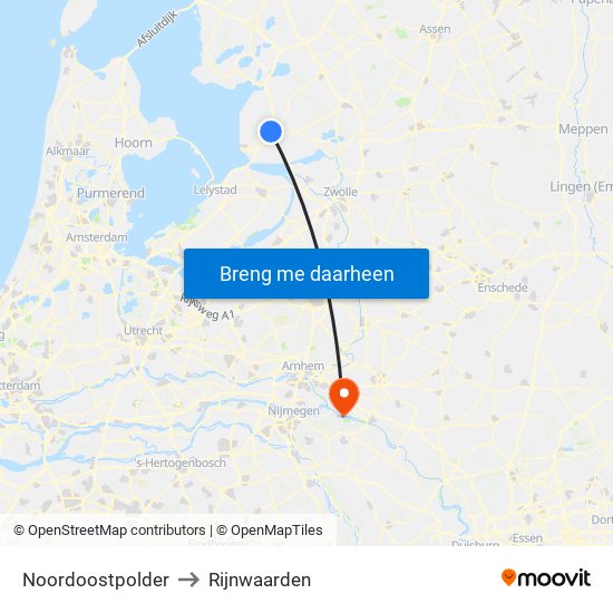 Noordoostpolder to Rijnwaarden map