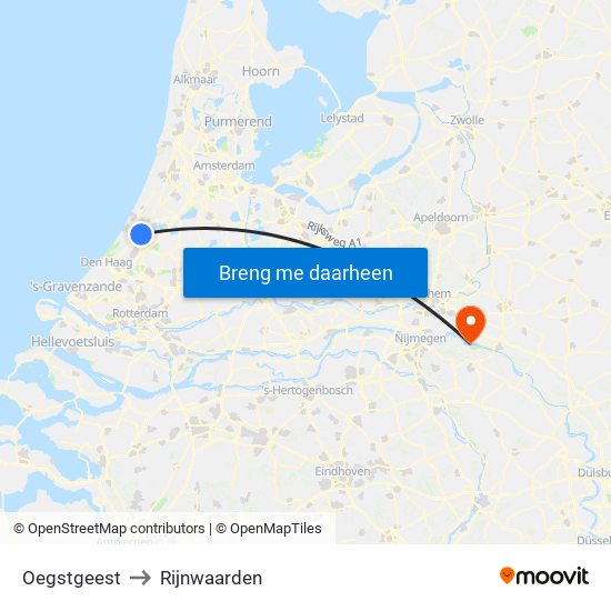 Oegstgeest to Rijnwaarden map