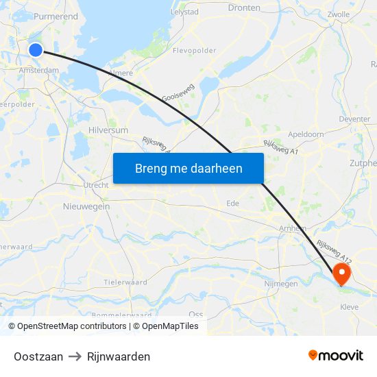 Oostzaan to Rijnwaarden map