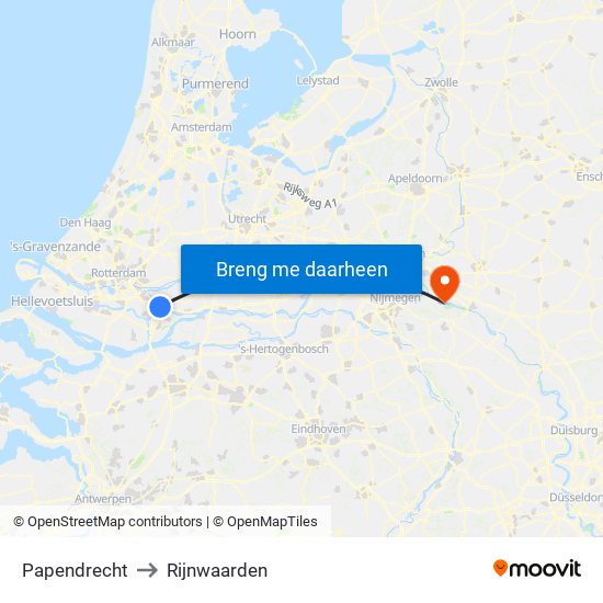Papendrecht to Rijnwaarden map