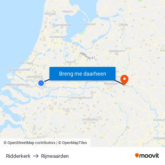 Ridderkerk to Rijnwaarden map