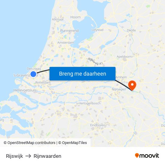 Rijswijk to Rijnwaarden map