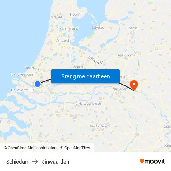 Schiedam to Rijnwaarden map