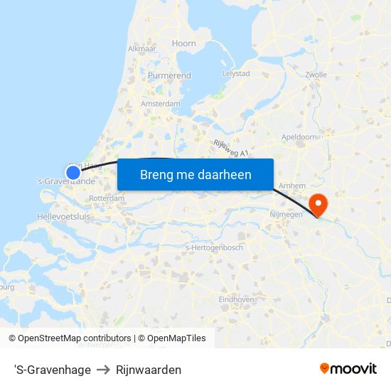 'S-Gravenhage to Rijnwaarden map