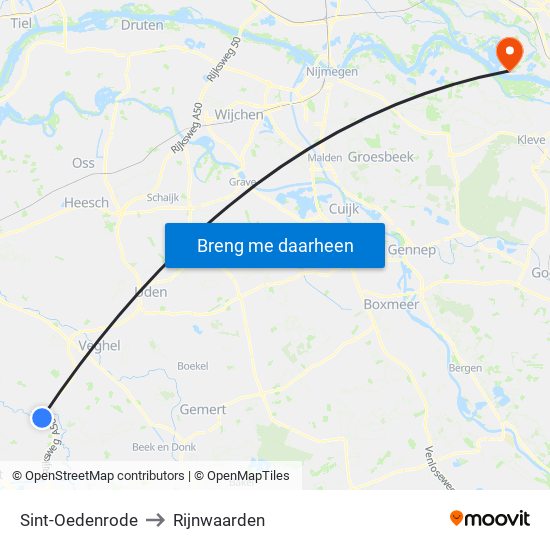 Sint-Oedenrode to Rijnwaarden map