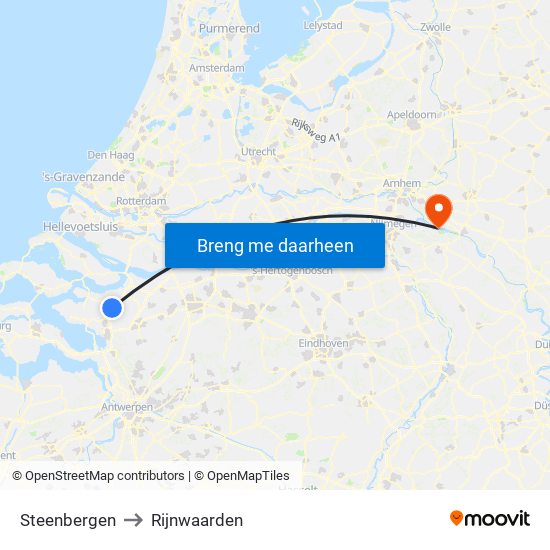 Steenbergen to Rijnwaarden map