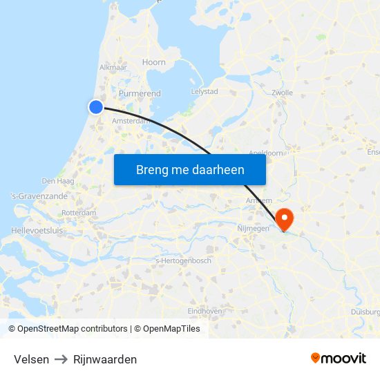 Velsen to Rijnwaarden map