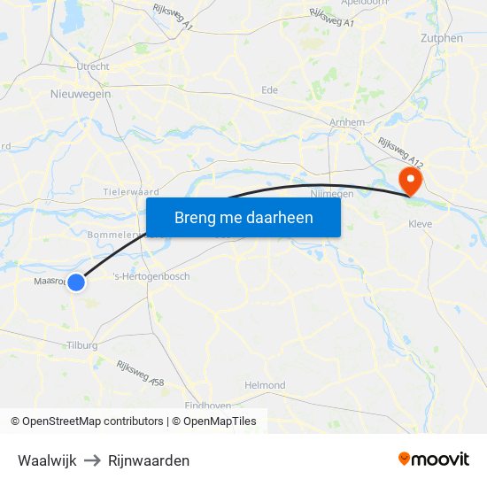 Waalwijk to Rijnwaarden map