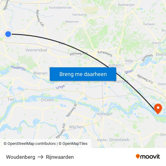Woudenberg to Rijnwaarden map
