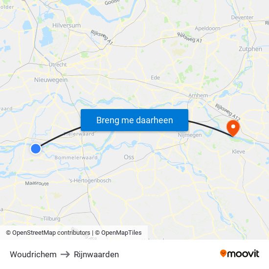 Woudrichem to Rijnwaarden map