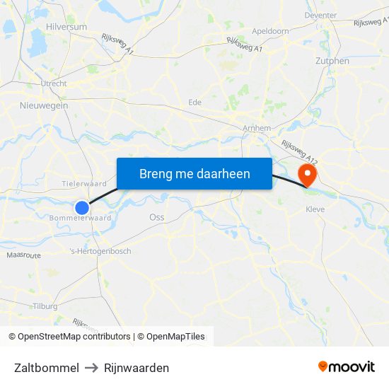 Zaltbommel to Rijnwaarden map