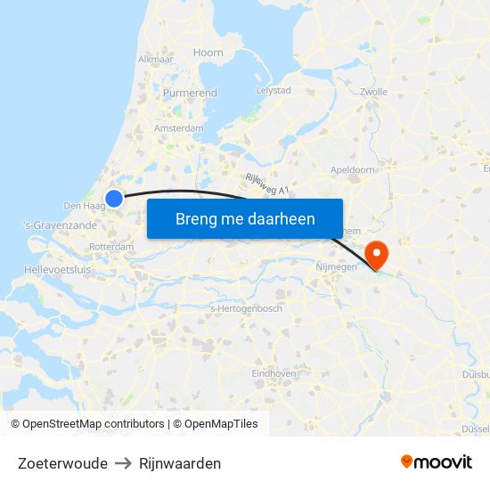Zoeterwoude to Rijnwaarden map
