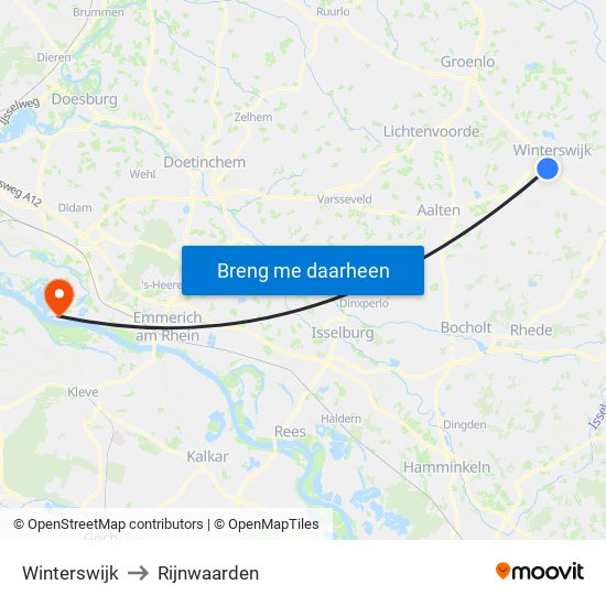 Winterswijk to Rijnwaarden map