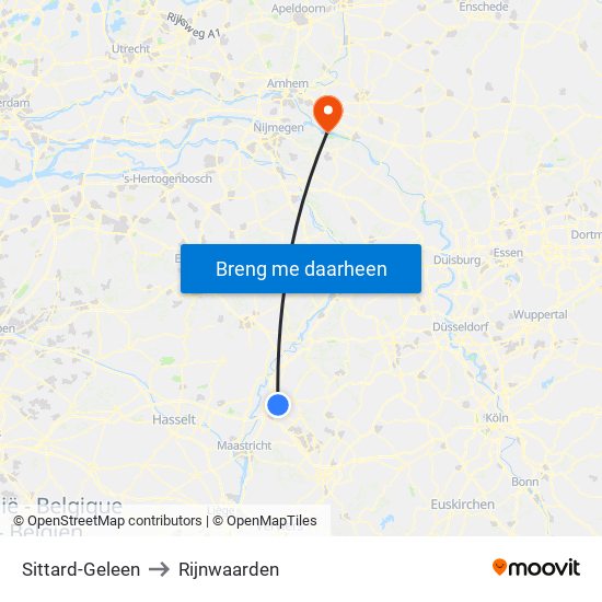 Sittard-Geleen to Rijnwaarden map