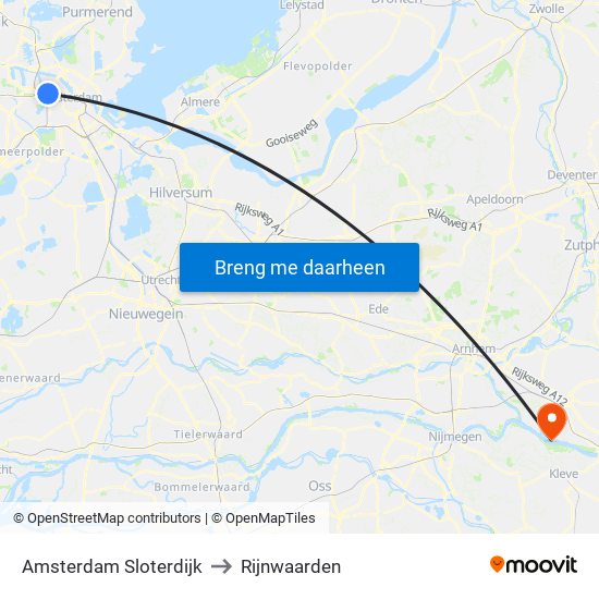 Amsterdam Sloterdijk to Rijnwaarden map