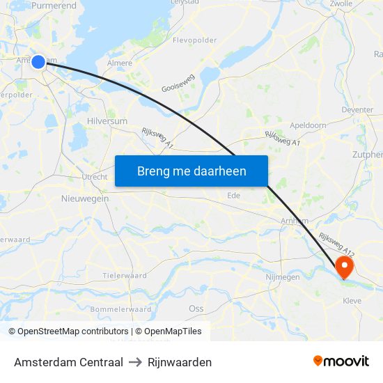 Amsterdam Centraal to Rijnwaarden map