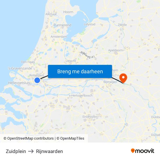 Zuidplein to Rijnwaarden map