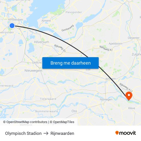 Olympisch Stadion to Rijnwaarden map