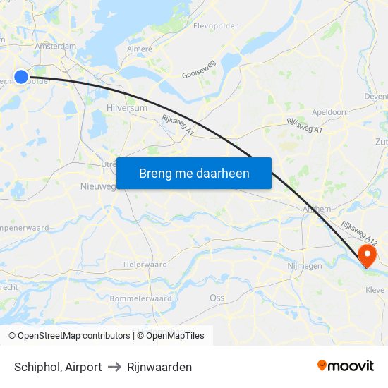 Schiphol, Airport to Rijnwaarden map