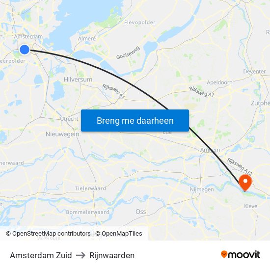 Amsterdam Zuid to Rijnwaarden map