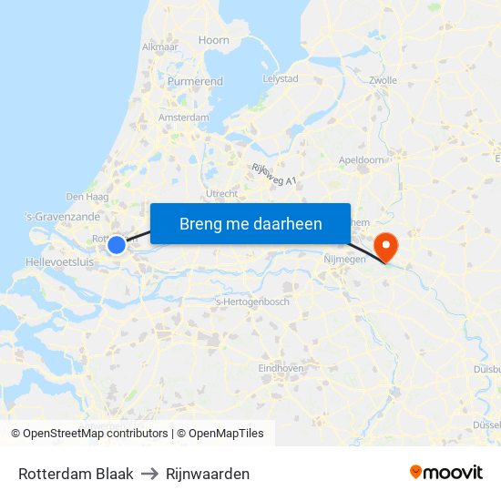 Rotterdam Blaak to Rijnwaarden map