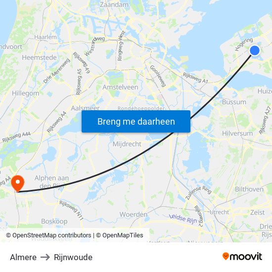 Almere to Rijnwoude map