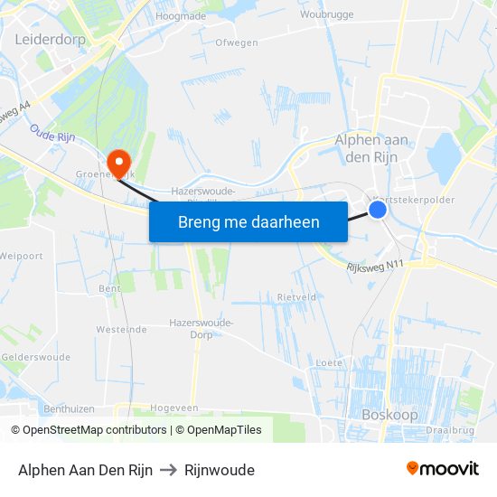 Alphen Aan Den Rijn to Rijnwoude map