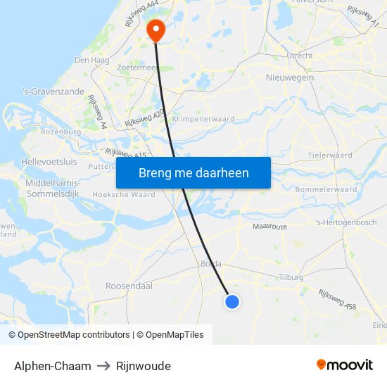 Alphen-Chaam to Rijnwoude map