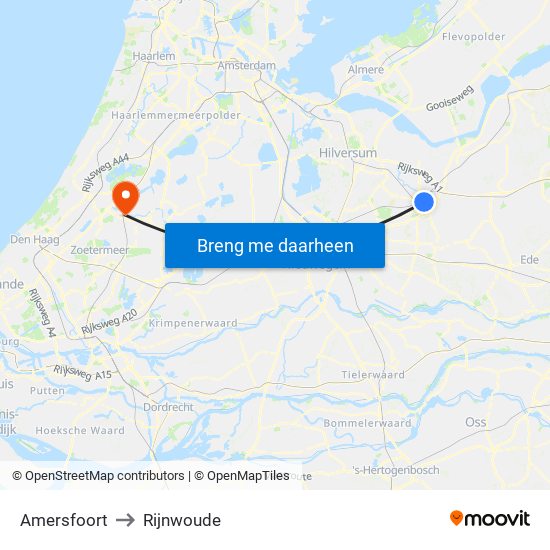 Amersfoort to Rijnwoude map
