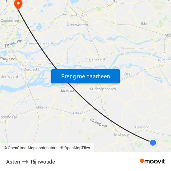 Asten to Rijnwoude map