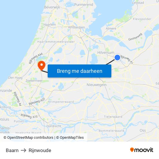 Baarn to Rijnwoude map